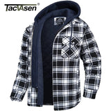TACVASEN Men's Flannel Shirt Jacket with Removable Hood Plaid Quilted Lined Winter Coats Thick Hoodie Outwear Man Fleece Shirts
